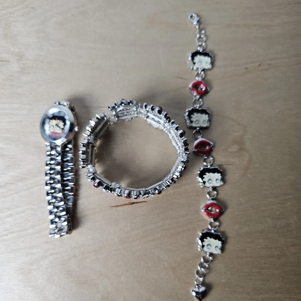 Betty Boop Watch,Charm Bracelet and Stretch Bracelet.